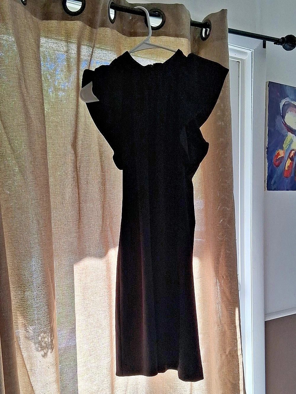 Calvin Klein Black Ruffle Neck Dress Size 10 Like New